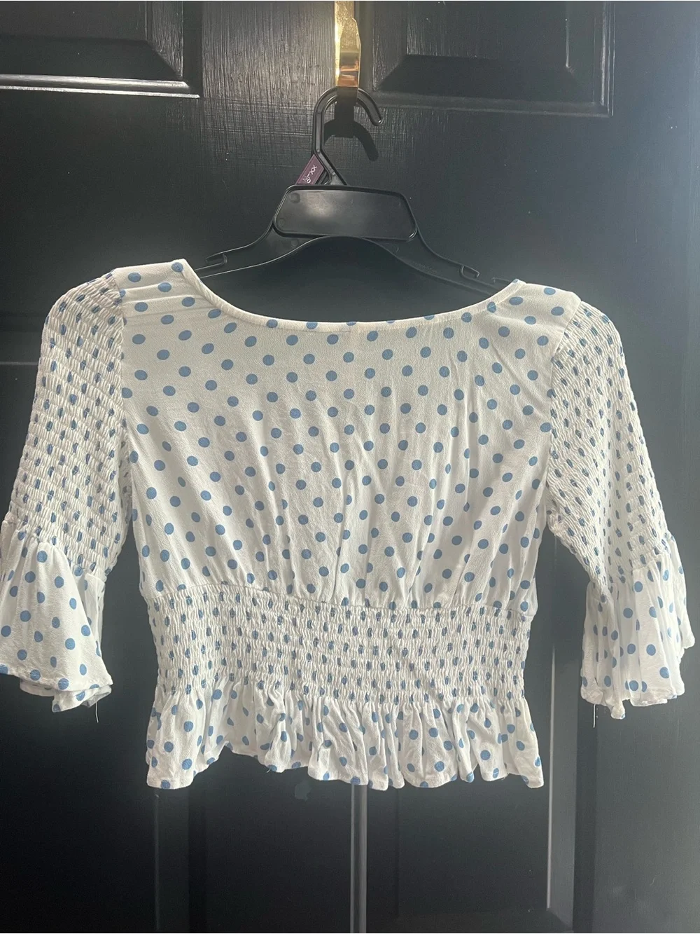 Free People White Crop Top with Light Blue Polka Dots